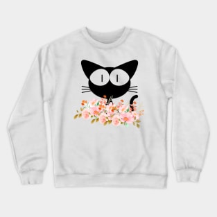 Black Cat In The Flowers Crewneck Sweatshirt